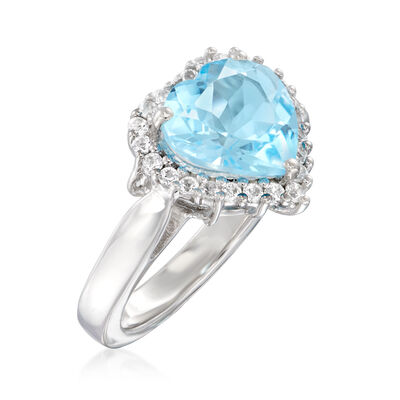 3.90 Carat Swiss Blue Topaz Heart Ring with .50 ct. t.w. White Topaz in Sterling Silver