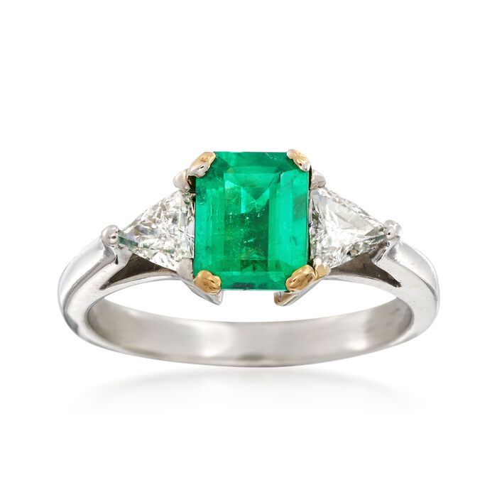 C. 2000 Vintage .85 Carat Emerald and .50 ct. t.w. Diamond Ring with 18kt Gold in Platinum