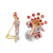 C. 1940 Vintage 1.10 ct. t.w. Ruby and .35 ct. t.w. Diamond Bouquet Clip-On Earrings in 14kt Tri-Colored Gold