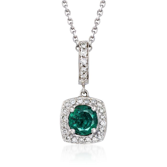 .60 Carat Emerald and .19 ct. t.w. Diamond Pendant Necklace in 14kt White Gold