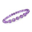 6-8mm Graduated Amethyst Bead and .24 ct. t.w. Diamond Spacer Bracelet in Sterling Silver