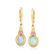 Ethiopian Opal and .30 ct. t.w. Pink Tourmaline Drop Earrings in 18kt Gold Over Sterling
