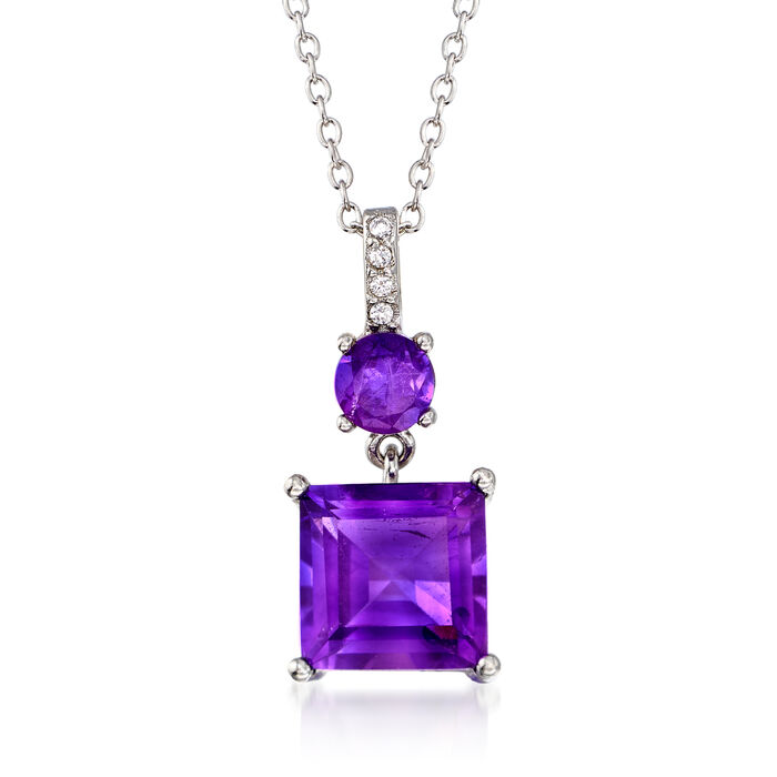 3.10 ct. t.w. Amethyst Pendant Necklace with White Zircon Accents in Sterling Silver
