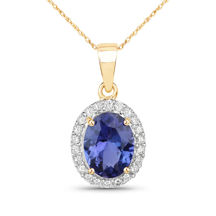 1.60 Carat Tanzanite and .22 ct. t.w. Diamond Pendant Necklace in 14kt Yellow Gold