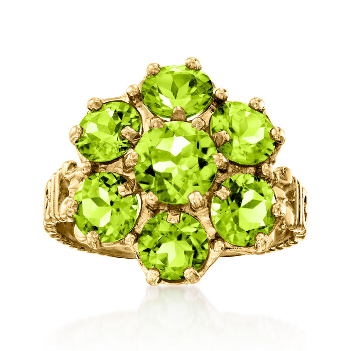 C. 1970 Vintage 3.00 ct. t.w. Peridot Flower Ring in 14kt Yellow Gold