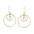 7-7.5mm Cultured Pearl Double-Circle Drop Earrings in 14kt Yellow Gold
