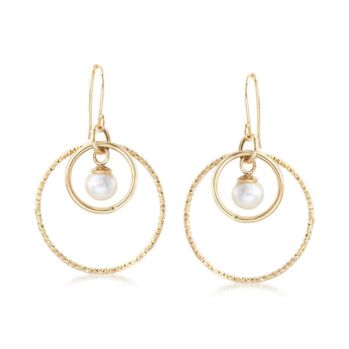 7-7.5mm Cultured Pearl Double-Circle Drop Earrings in 14kt Yellow Gold