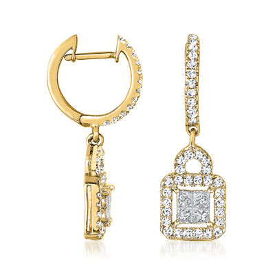 1.00 ct. t.w. Diamond Hoop Drop Earrings in 14kt Yellow Gold