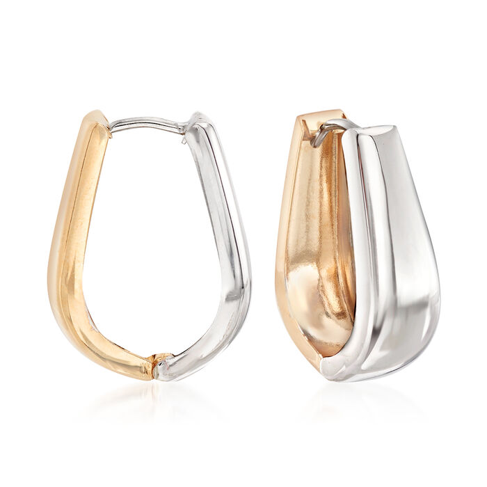 14kt Two-Tone Gold Reversible Oval Huggie Hoop Earrings