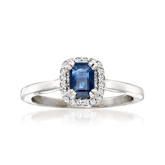 C. 1990 Vintage .60 Carat Sapphire Ring with .12 ct. t.w. Diamonds in 14kt White Gold