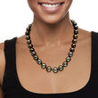 13-15mm Black Cultured Tahitian Pearl Strand Necklace with 14kt White Gold 19-inch
