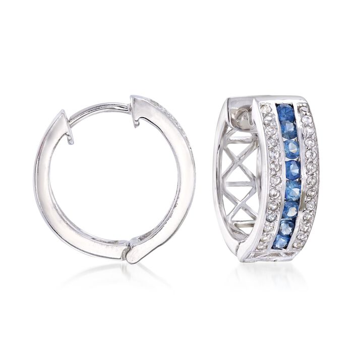 .60 ct. t.w. Sapphire and .20 ct. t.w. White Zircon Hoop Earrings in Sterling Silver