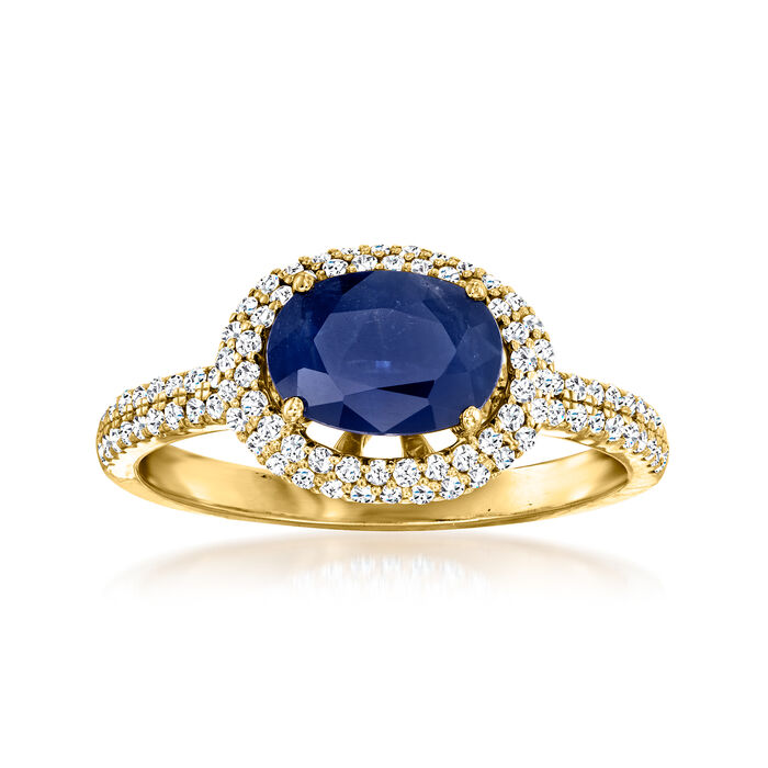 C. 1990 Vintage Tressora 1.35 Carat Sapphire and .55 ct. t.w. Diamond Ring in 18kt Yellow Gold