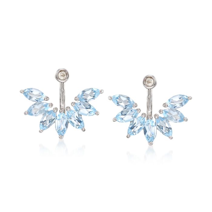 4.34 ct. t.w. White and Blue Topaz Jewelry Set: Earrings and Front-Back Jackets in Sterling Silver