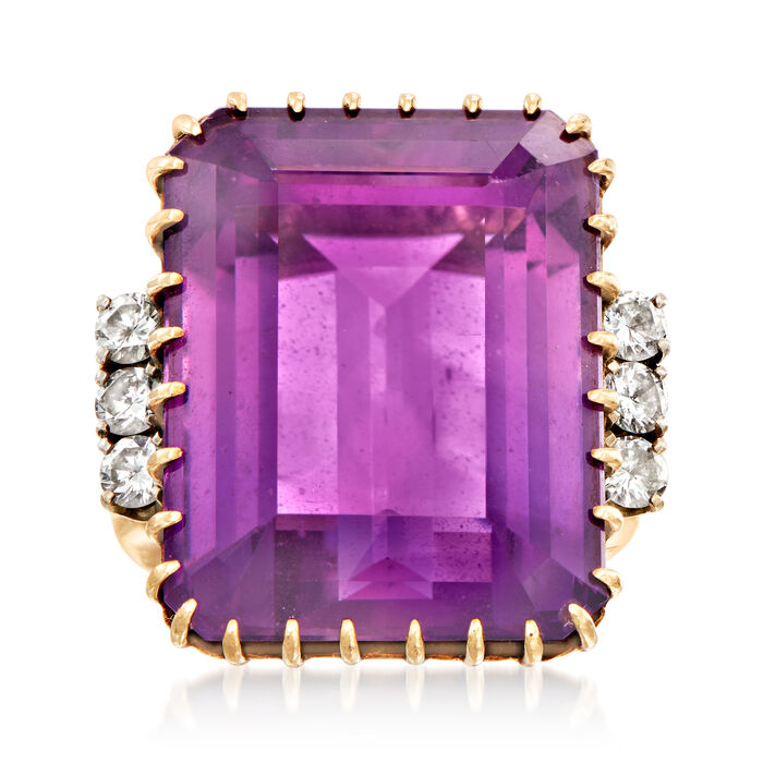 C. 1950 Vintage 29.50 Carat Amethyst and .65 ct. t.w. Diamond Ring in 14kt Yellow Gold