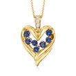 C. 1980 Vintage 2.55 ct. t.w. Sapphire and .20 ct. t.w. Diamond Heart Pendant Necklace in 14kt Yellow Gold