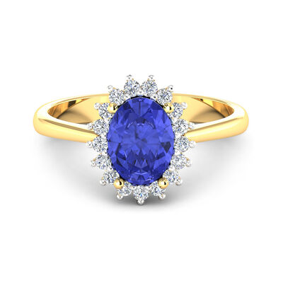 1.60 Carat Tanzanite and .22 ct. t.w. Diamond Ring in 14kt Yellow Gold