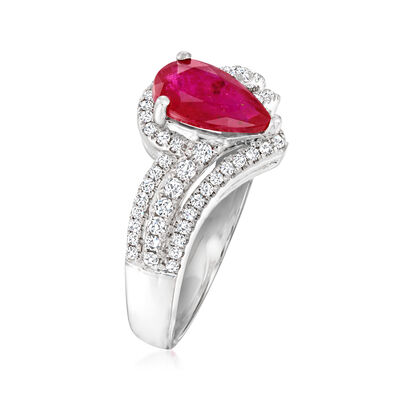 1.50 Carat Ruby and .48 ct. t.w. Diamond Multi-Row Ring in 18kt White Gold