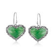 Jade Heart Drop Earrings in Sterling Silver