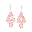 Pink Opal and .13 ct. t.w. Diamond Drop Earrings in 14kt Yellow Gold