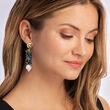 Italian 12-14mm Cultured Pearl and 8.00 ct. t.w. Multi-Gem Drop Earrings in 18kt Gold Over Sterling