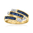 C. 1990 Vintage .90 ct. t.w. Sapphire Bypass Ring with Diamond Accents in 14kt Yellow Gold