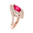 C. 2000 Vintage 1.75 Carat Ruby and 1.00 ct. t.w. Diamond Cocktail Ring in 14kt Rose Gold