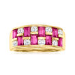 C. 1990 Vintage 1.45 ct. t.w. Ruby and .57 ct. t.w. Diamond Checkerboard Ring in 18kt Yellow Gold