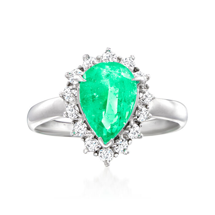C. 1990 Vintage 1.50 Carat Emerald Ring with .28 ct. t.w. Diamonds in Platinum