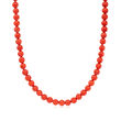C. 1990 Vintage 6.4x6.3mm Red Coral Bead Necklace with 14kt Yellow Gold