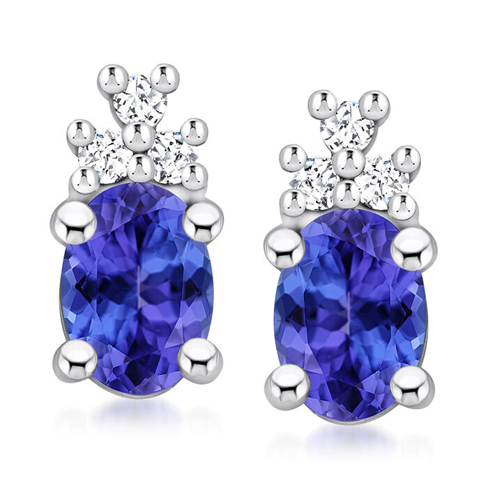 1.50 ct. t.w. Tanzanite Earrings with .15 ct. t.w. Diamonds in 14kt White Gold