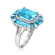 7.80 ct. t.w. Blue Topaz and .19 ct. t.w. Diamond Halo Ring in 14kt White Gold