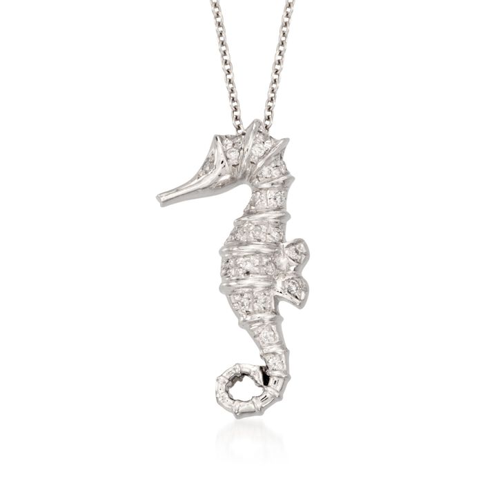 Roberto Coin .10 ct. t.w. Diamond Seahorse Necklace in 18kt White Gold