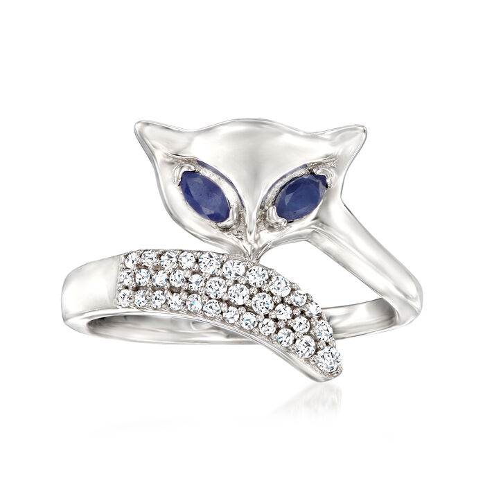 .20 ct. t.w. Sapphire and .20 ct. t.w. White Zircon Fox Ring in Sterling Silver