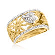 .25 ct. t.w. Diamond Sunflower and Ladybug Open-Space Ring in 18kt Gold Over Sterling