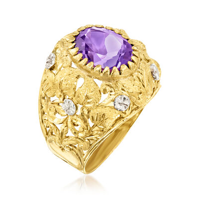 C. 1970 Vintage 2.35 Carat Amethyst Leaves Ring in 18kt Yellow Gold
