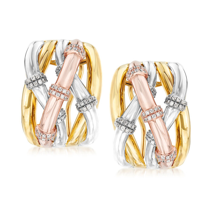 .57 ct. t.w. Diamond Station Twist Earrings in 14kt Tri-Colored Gold