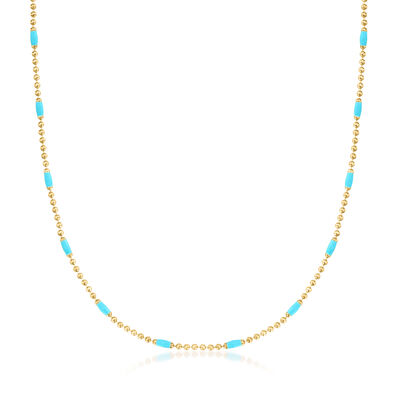 Italian 18kt Gold Over Sterling Set: Blue Enamel Cable-Chain Station Necklace and Bracelet