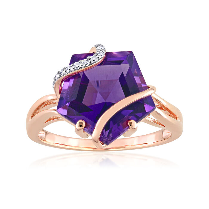 6.00 Carat Amethyst Ring with Diamond Accents in 18kt Rose Gold Over Sterling