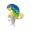 Italian .40 ct. t.w. CZ and Multicolored Enamel Parrot Ring in Sterling Silver and 18kt Gold Over Sterling