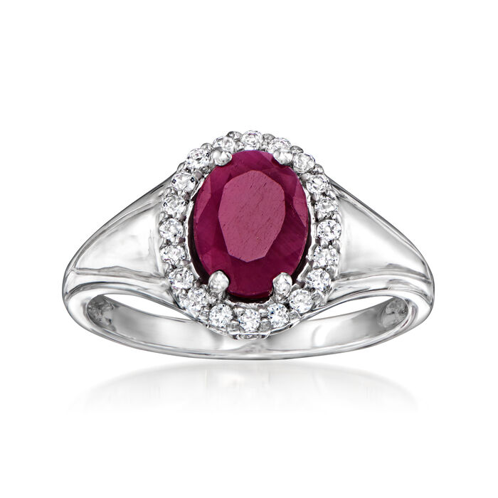 1.60 Carat Ruby and .20 ct. t.w. White Topaz Ring in Sterling Silver