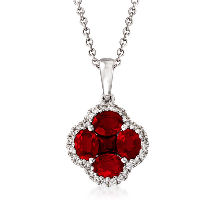 Gregg Ruth 1.43 ct. t.w. Ruby and .14 ct. t.w. Diamond Clover Pendant Necklace in 18kt White Gold
