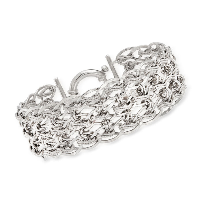 Sterling Silver Textured and Polished   Multi-Link Bracelet