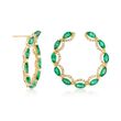2.90 ct. t.w. Emerald and .43 ct. t.w. Diamond Hoop Earrings in 18kt Yellow Gold