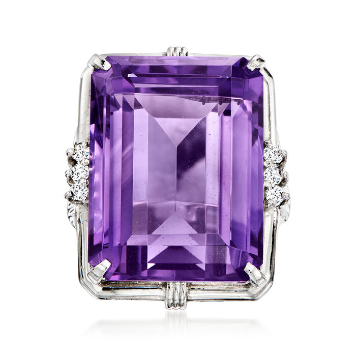 C. 1990 Vintage 25.00 Carat Amethyst and .12 ct. t.w. Diamond Cocktail Ring in Platinum