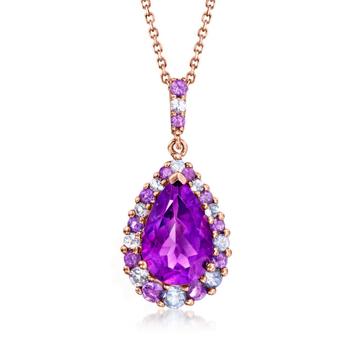 3.40 ct. t.w. Amethyst and .50 ct. t.w. Tanzanite Pendant Necklace in 14kt Rose Gold
