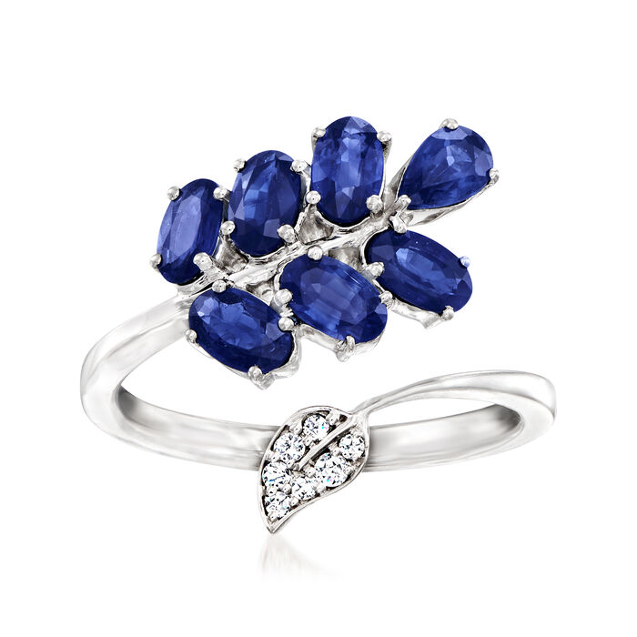 1.80 ct. t.w. Sapphire Leaf Bypass Ring with Diamond Accents in 14kt White Gold