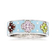 .30 ct. t.w. Multi-Gemstone Floral Ring with Blue Enamel in Sterling Silver