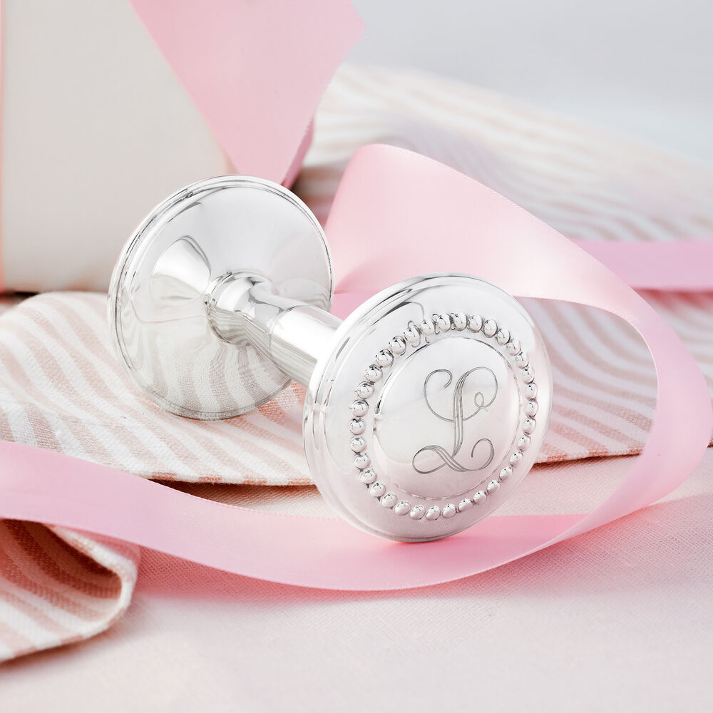 Empire Baby's Sterling Silver Personalized Rattle with Beaded Finials ...