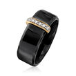 Black Ceramic Ring with .10 ct. t.w. Diamond Bar in 14kt Yellow Gold